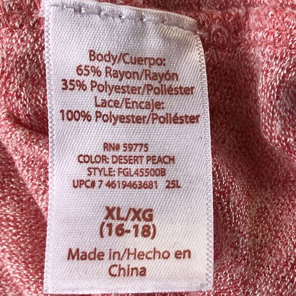 Faded Glory Heather Pink Crotchet / Lace Hem & Back Top XL - Picture 6 of 11